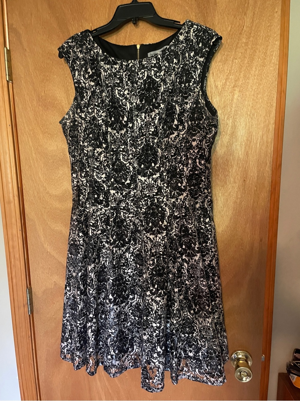 Danny & Nicole Black and White Patterned Cap-Sleeve Fit-and-Flare Dress